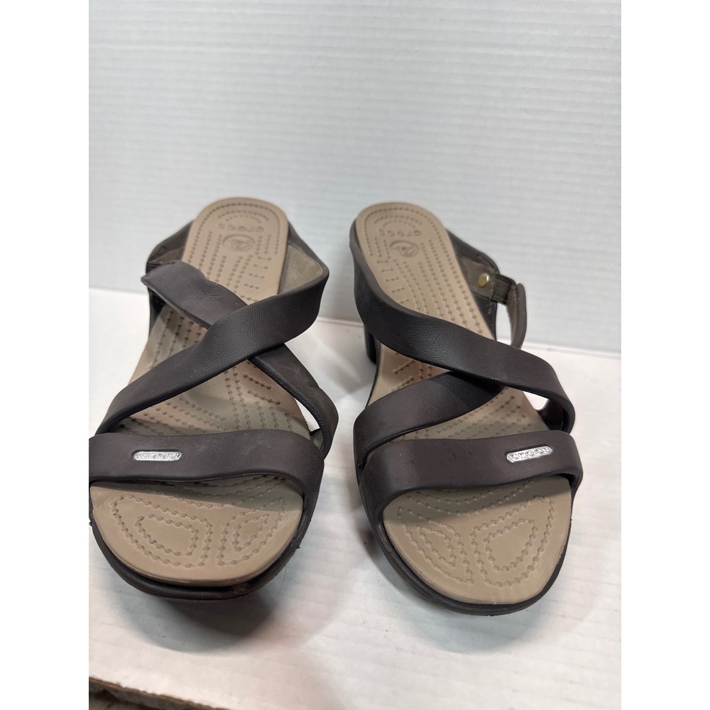 Crocs Cyprus IV Womens Espresso Brown Strappy High Heel Sandals Block Heel 3.5in